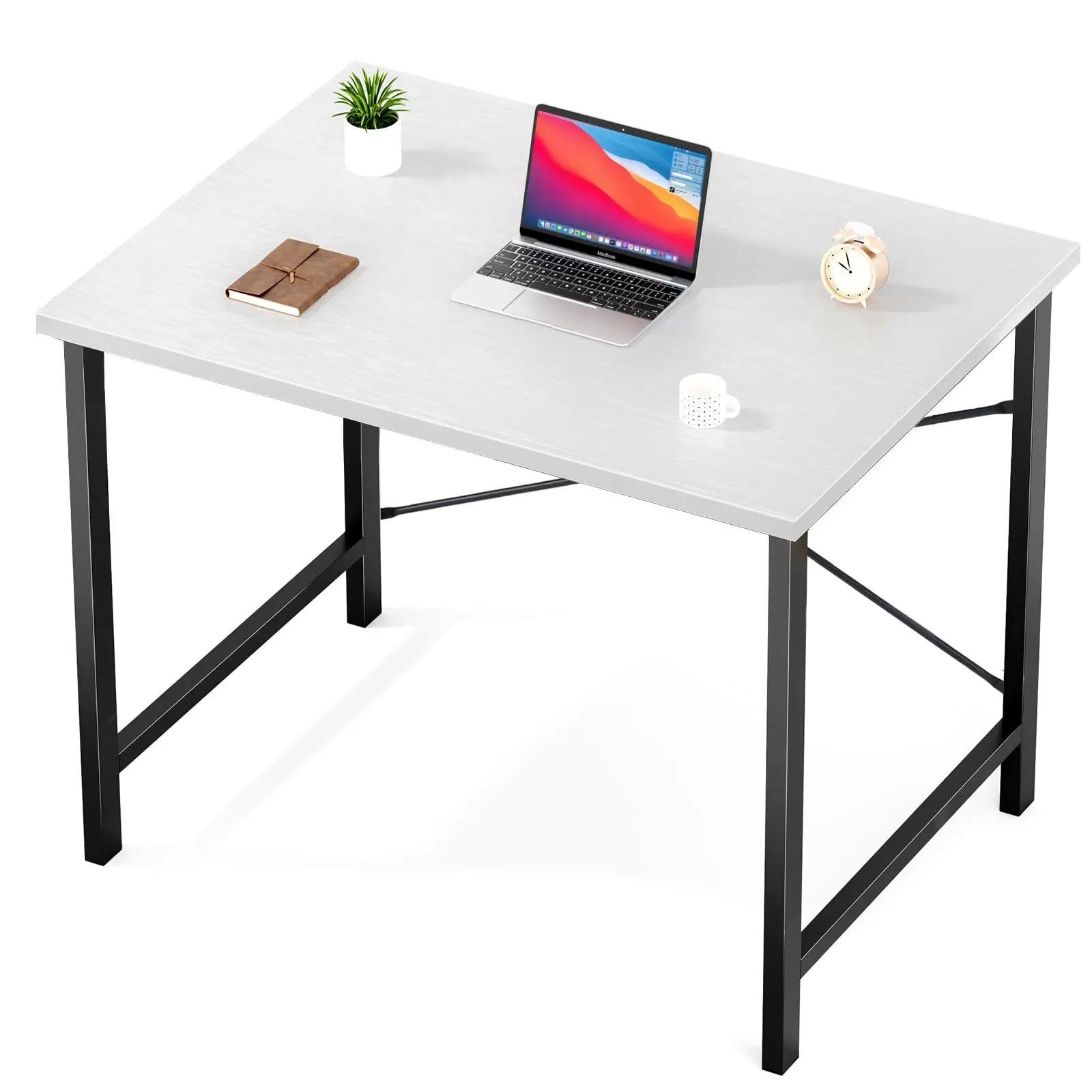 32 Zoll kleiner Computertisch, Schreibtisch mit Metallrahmen und Holzplatte für Home-Office und Studenten