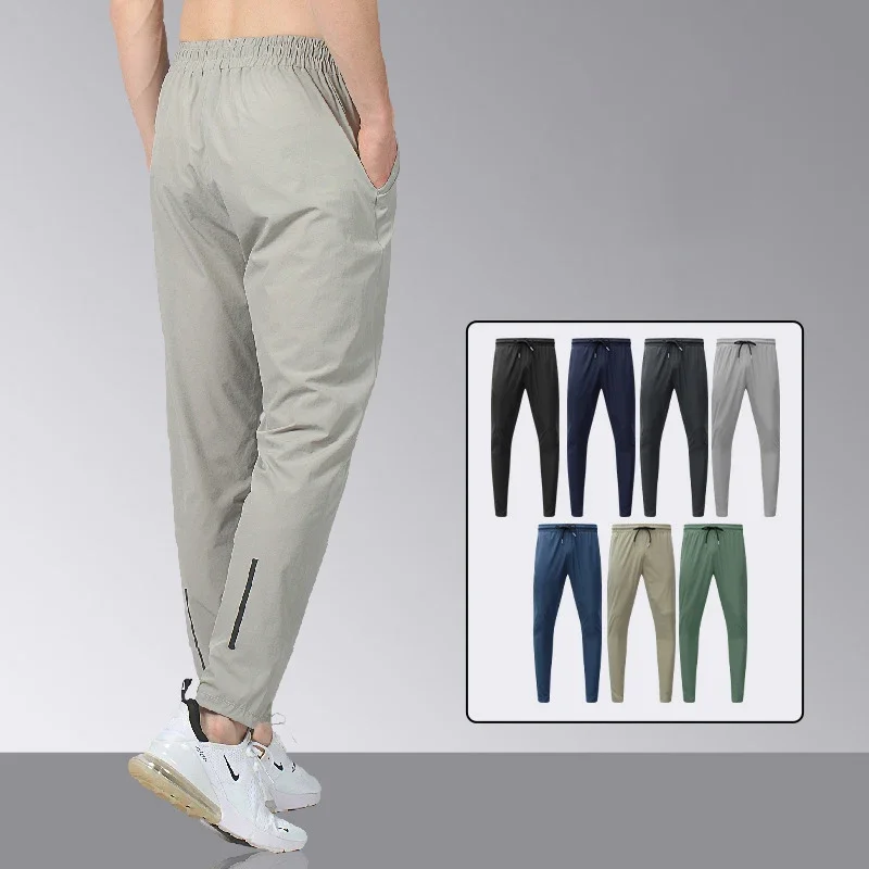 Gym Fitness Trousers Men's Pencil Pants Tight Jogging Running Breathable Quick-Drying Ice Silk Sports Wind Casual Fashion Pants