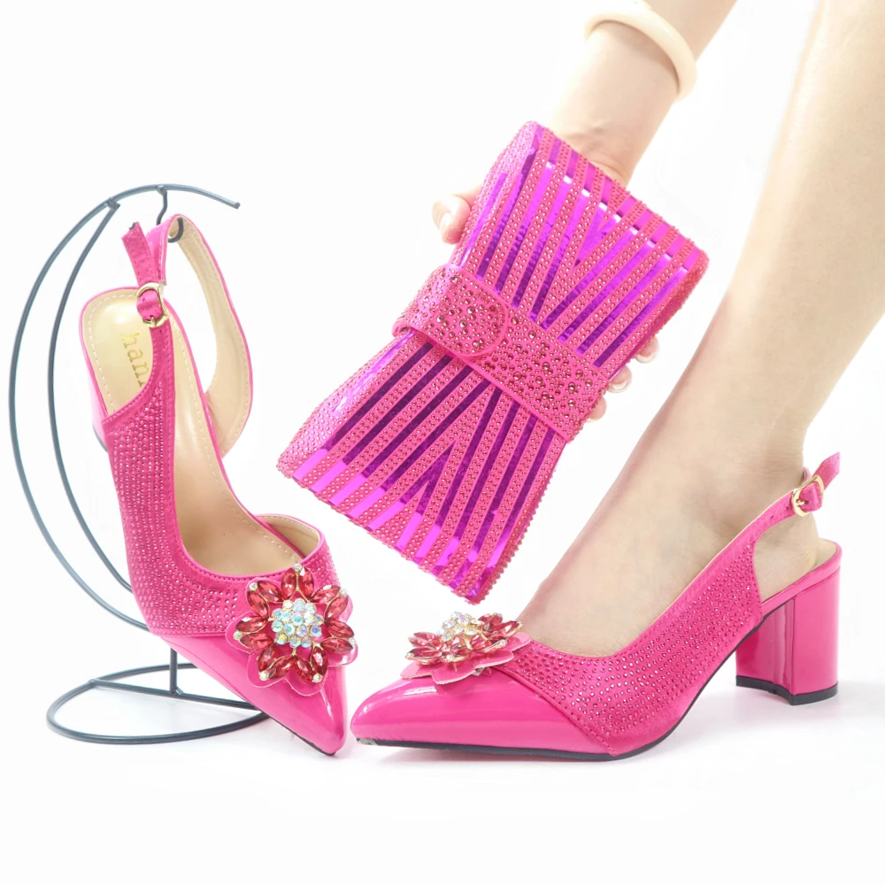 

Doershow African fashion Italian Shoes And Bag Sets For Evening Party With Stones fuchsia Italian Handbags Match Bags! HYU1-16