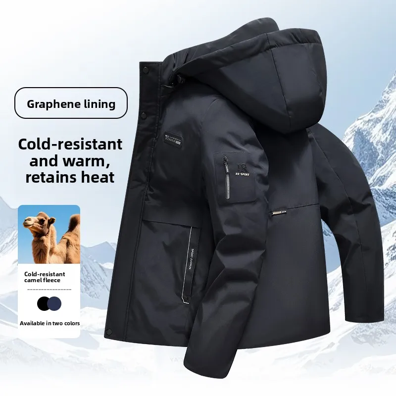 

Winter New 2025 Camel down Cotton Jaet Busin Casual Thiened Warm Windproof Dad Clothes Polyester Fiber Stand Fit