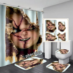 phechion New Fashion 3D Print Horror Chucky Shower Curtain Waterproof Bathroom Curtain Anti-slip Bath Mat Set Toilet Rugs VR267