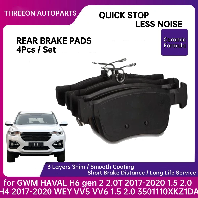 THREEON Rear Brake Pads for GWM HAVAL H6 gen 2 1.3 1.5 2.0T 2017-2020 H4 2017-2020 WEY VV5 VV6 1.5 2.0 3502110XKZ1DA