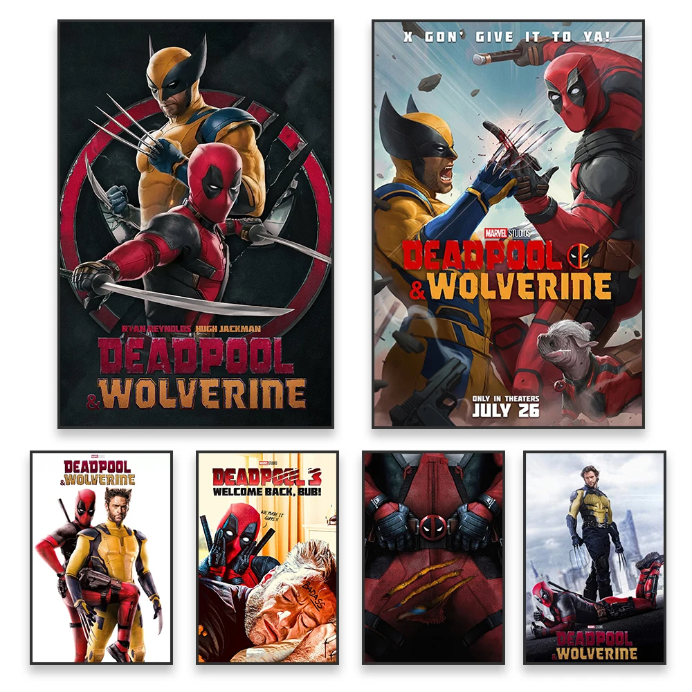 New Deadpool and Wolverine Poster Disney Superhero Movie Prints Funny Film Art Motivational Canvas Painting Boys Bedroom Decor