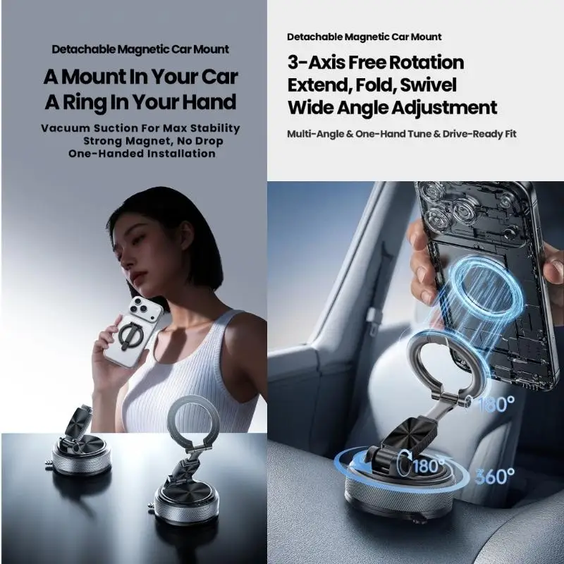 Y1UB Universal Phone Mount Support Holder with Rotating Ringing Stand for Car Home Office Multiple Adjustable Design