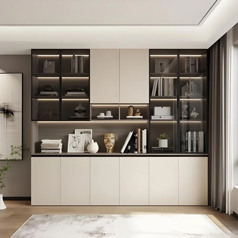 Estante de Livros Estilo Europeu em Aço Inoxidável SS304 com Porta de Vidro Antiferrugem Dobrável para Estudo, Quarto e Sala de Estar