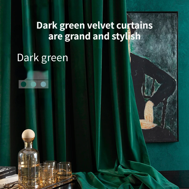 

Dark green velvet curtains, retro emerald Australian wool velvet curtains, soft skin friendly light blocking soundproof curtain