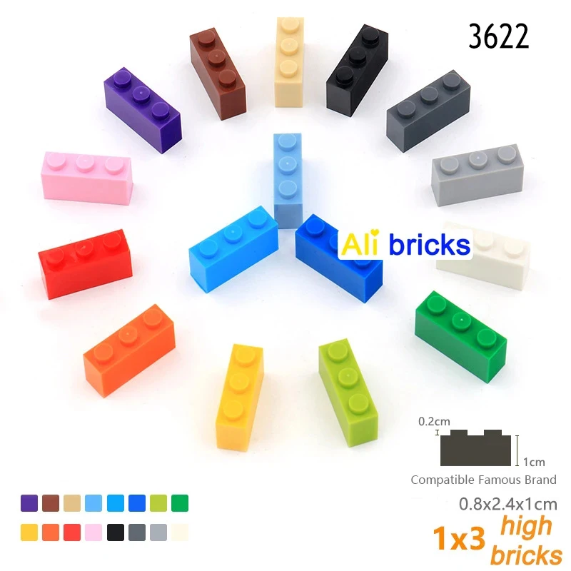 15pcs DIY Building Blocks Thick Figures Bricks 1x3 Dots Educational Creative Size Compatible With 3622 Plastic Toys for Children