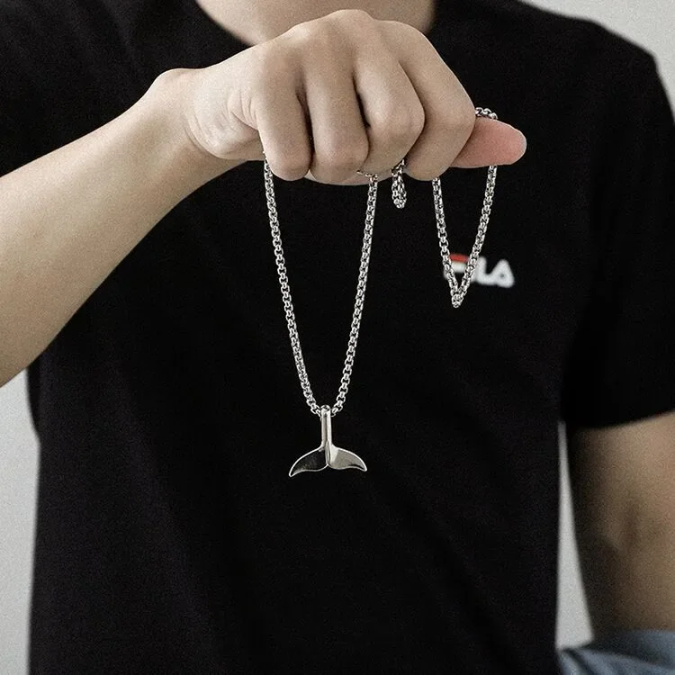 1PCS Fashion Fish Tail Whale Tail Charms Necklace Pendants Beach Ocean Sea Whale Tail Fish Necklace Female Pendant Chain Collar