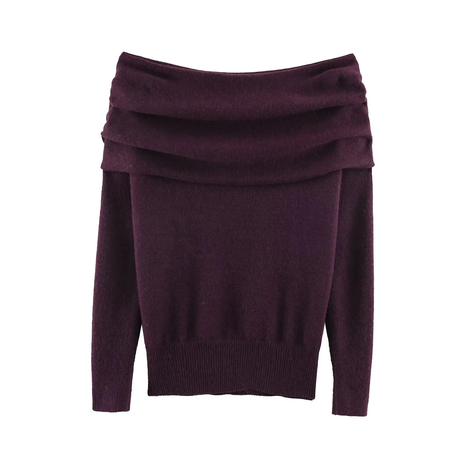One shoulder off shoulder knitted sweater with women's pleated design slim fit sweater gentle style long sleeved inner top