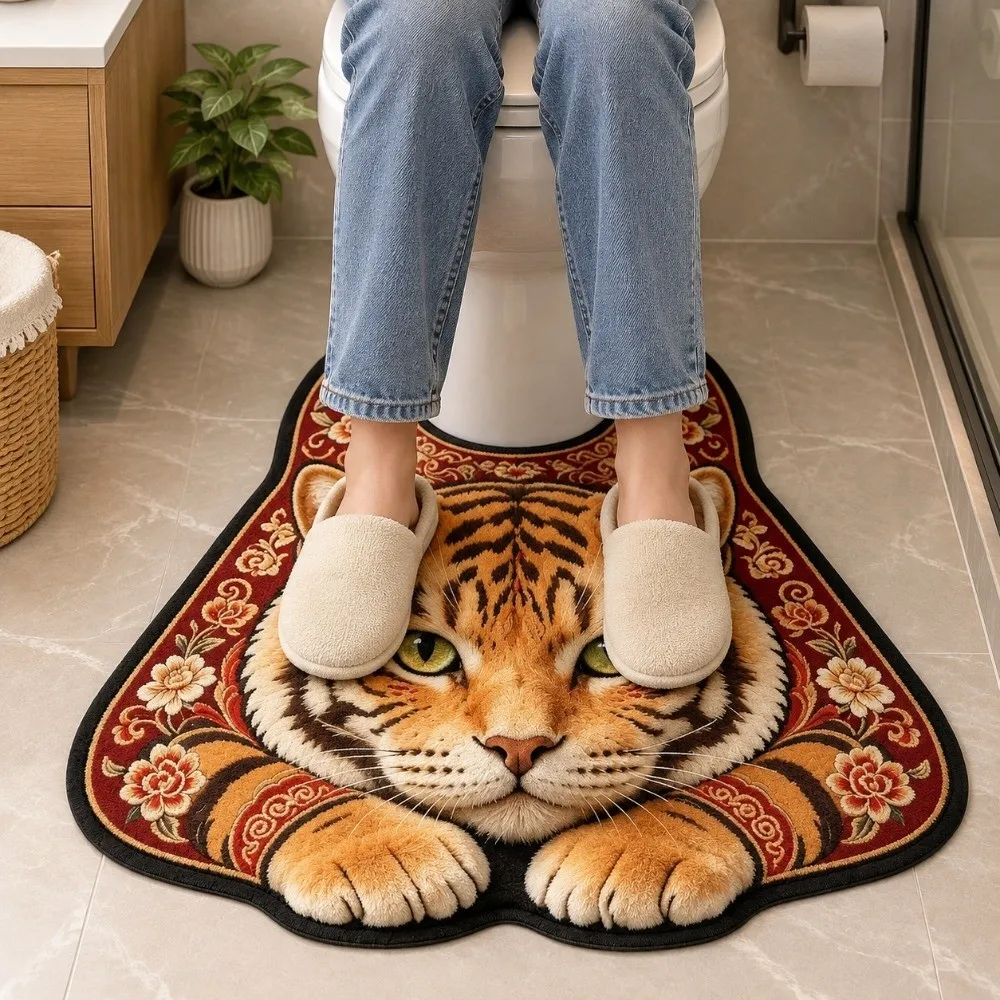 40×50CM 50×60CM Lifelike Animal Toilet Floor Mat Crystal Velvet Non-slip Toilet Rug Washable Water-absorbing Toilet Floor Mat