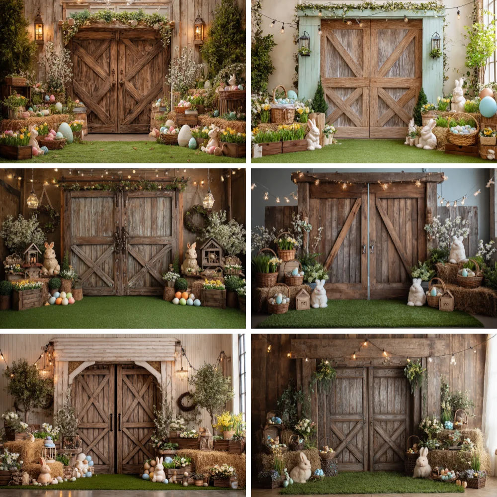 

Spring Easter Backdrop Green Wreath Rabbit Easter Egg Flower Grass Children's Party Decor Banner Photo Photography Background