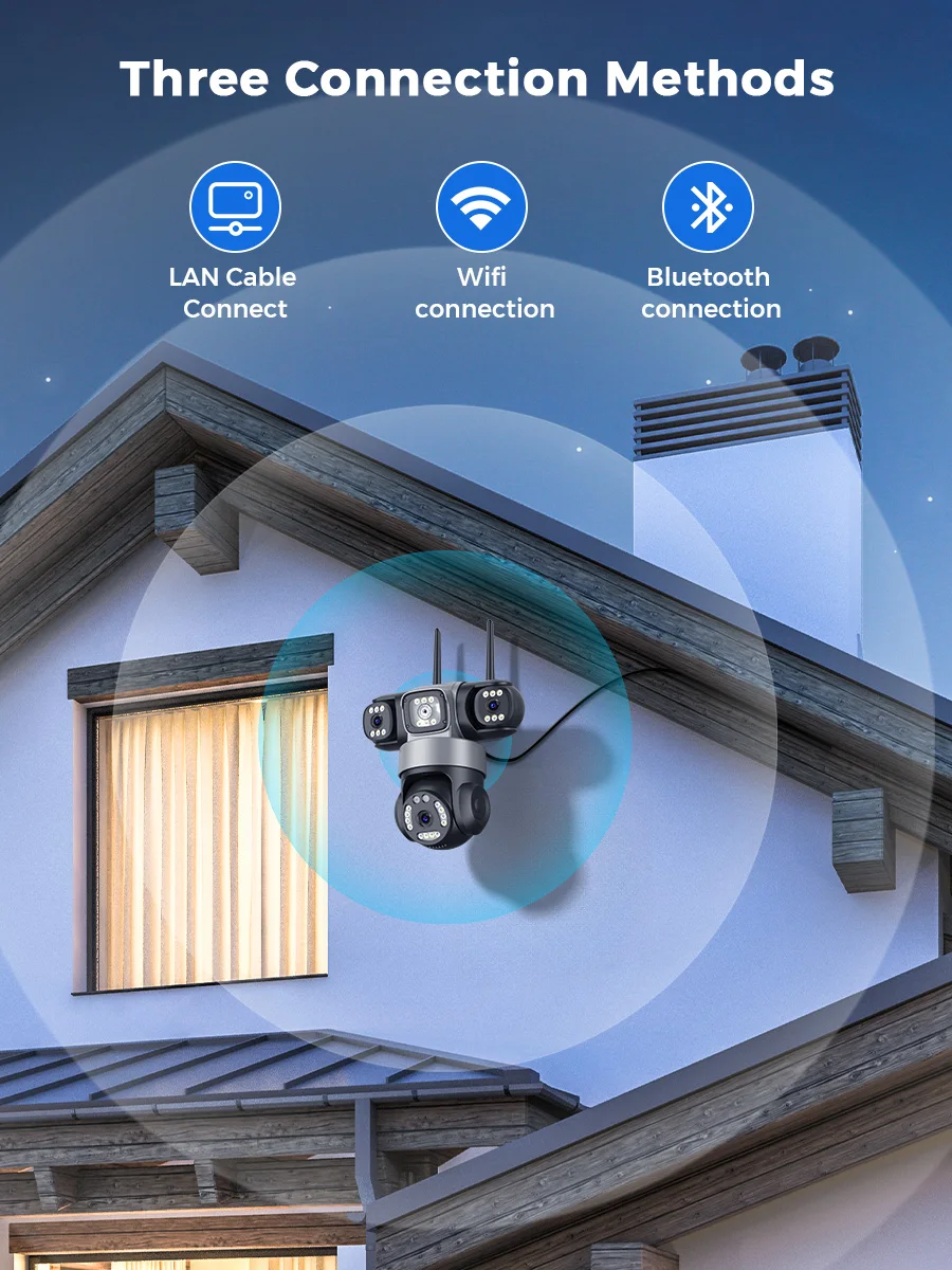 كاميرا ICsee اللاسلكية PTZ IP 8K 15MP 3-Lens 3-Screen 9MP 4K 2-Way Audio WiFi كاميرا مراقبة أمنية خارجية CCTV