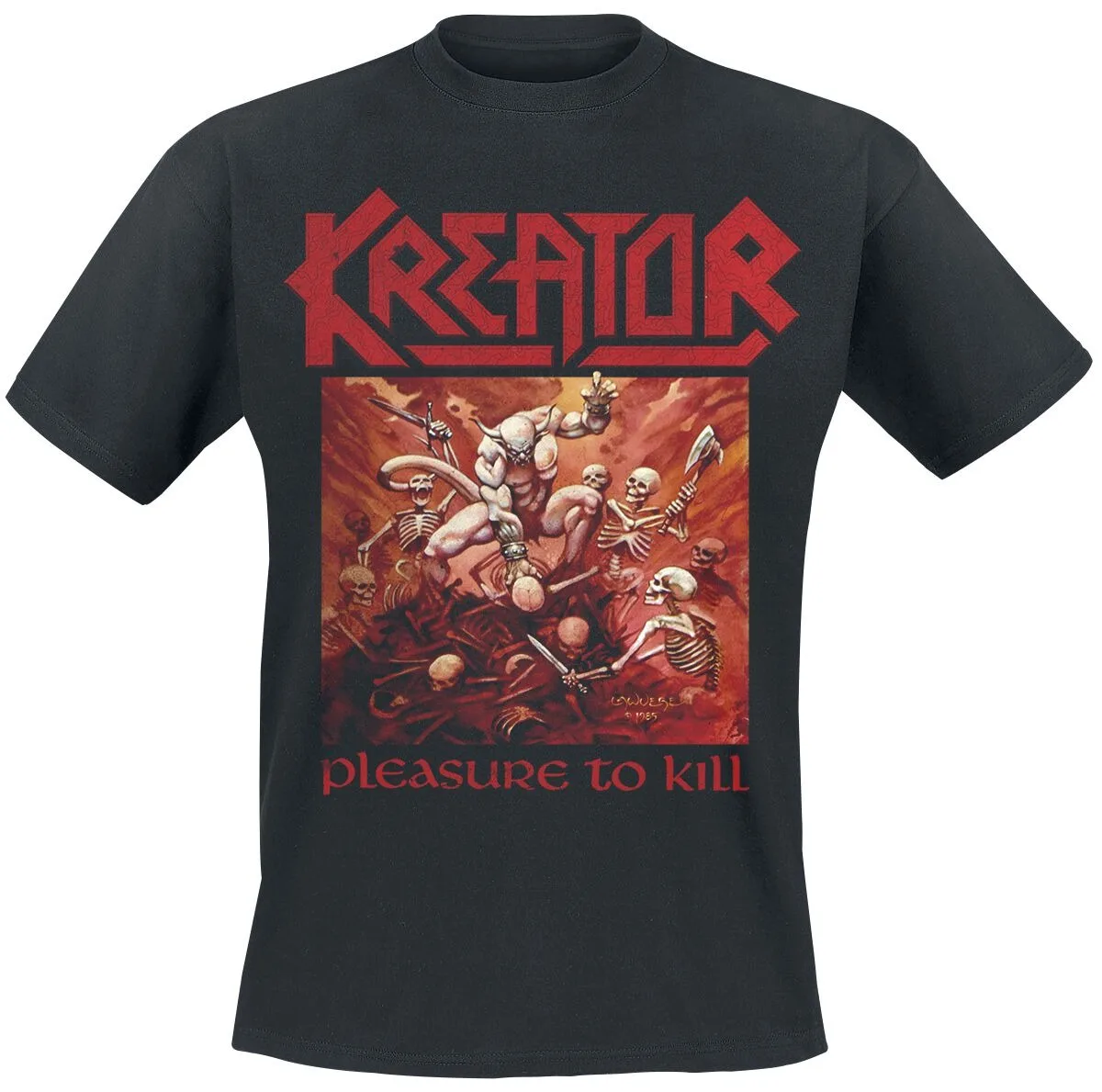 Kreator Pleasure To Kill Demon Skull Print T-Shirt, 100 % Baumwolle, Unisex, Thrash Metal Classic Album Streetwear, Fan-Grafik-T-Shirt