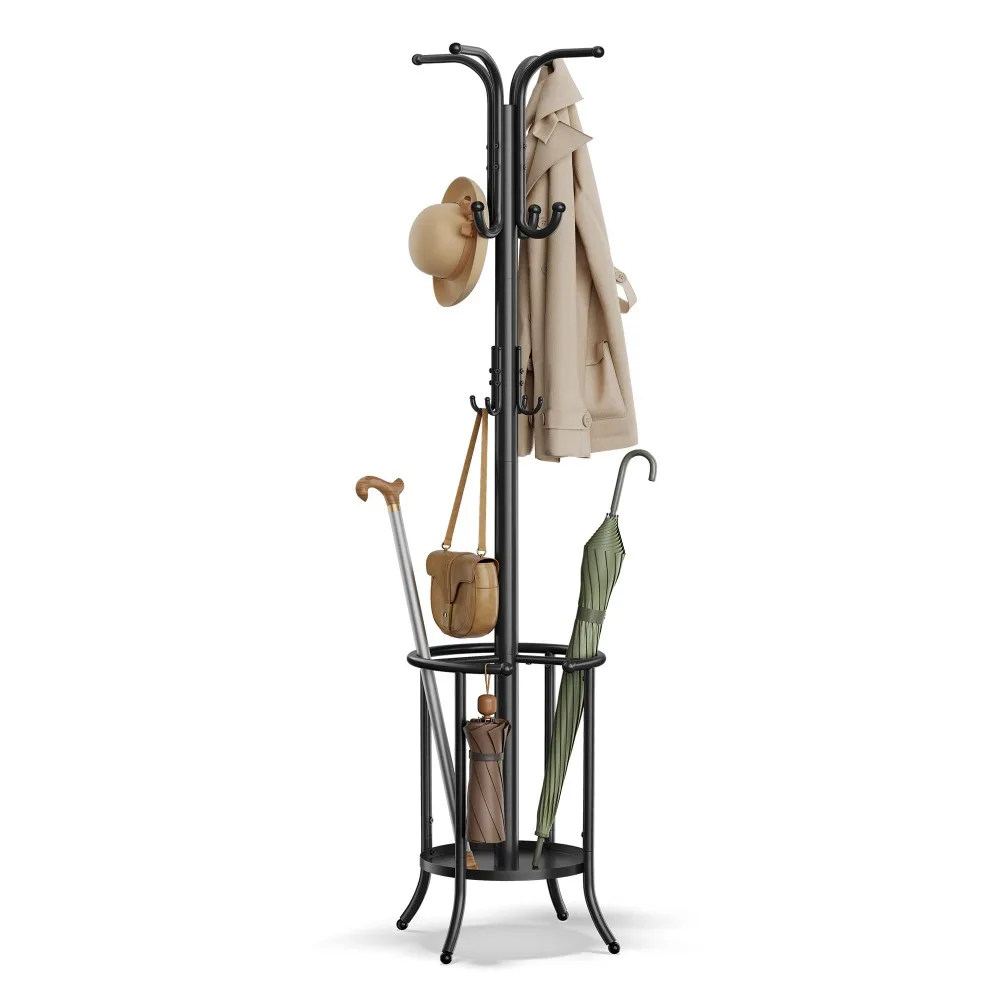 

Coat Rack Freestanding, Coat Rack with Umbrella Holder, Metal Coat Rack Stand with 12 Hooks, for Entryway, Hallway, Living Room