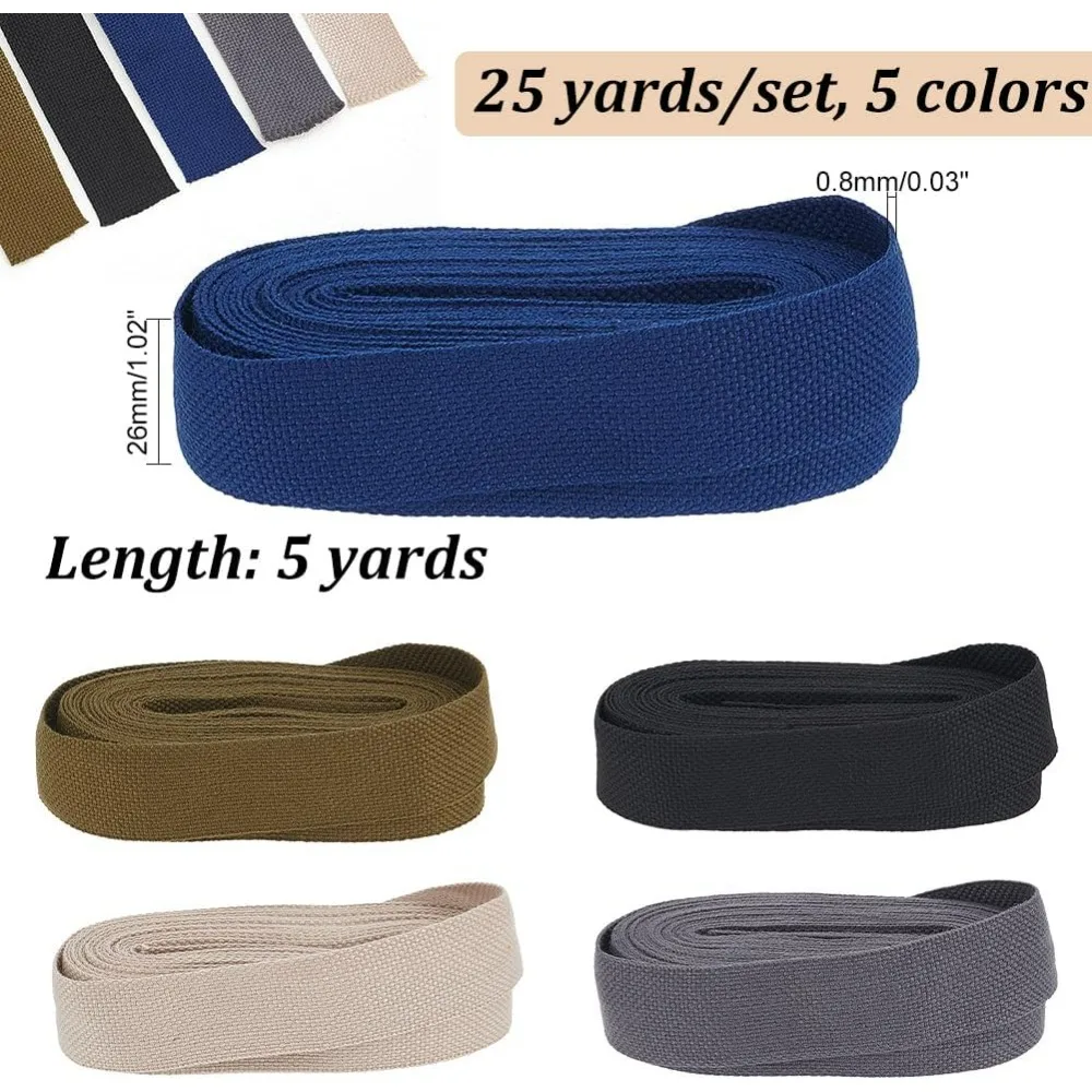 25 Yards Cotton Webbing Strap, 1 Inch Wide Heavy Cotton Webbing Fabric Ribbon Trim Natural Heavy Duty Style Flat Polyester Bands