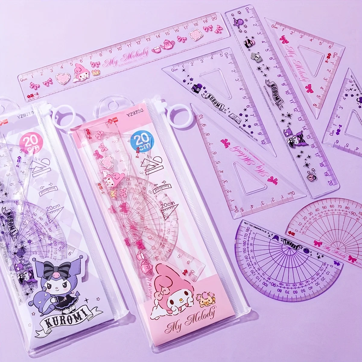 

Набор линеек Sanrio, 4 шт. (20 см/15 см), треугольная линейка Coolome Melody, прозрачный транспортир, подходит для начальной школы stu