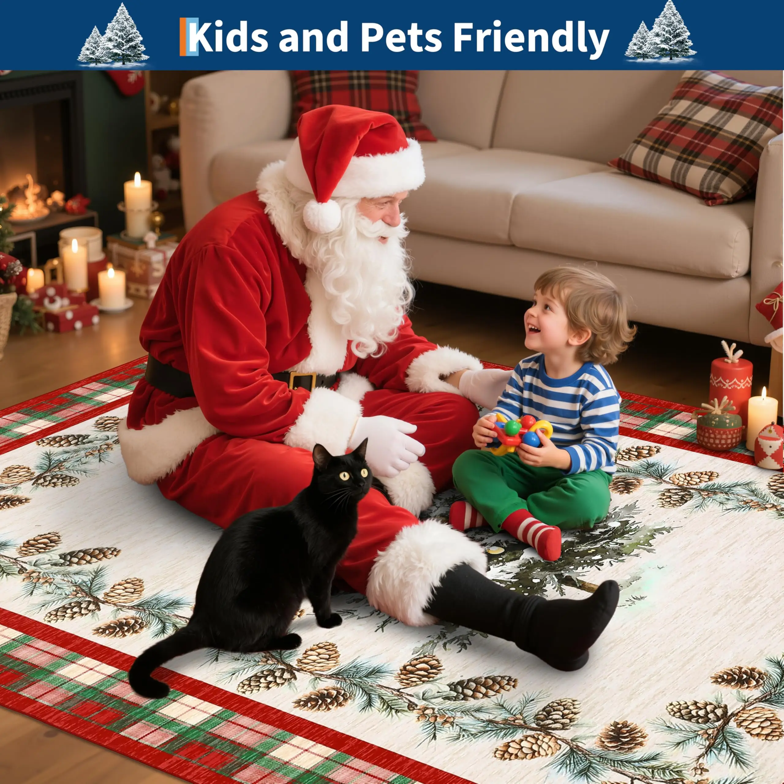 VIKAMA Christmas Area Rug 2x3 Non Slip Washable Entryway Indoor Kitchen Rugs Christmas Tree Print Low-Pile Door Mat Home Decor