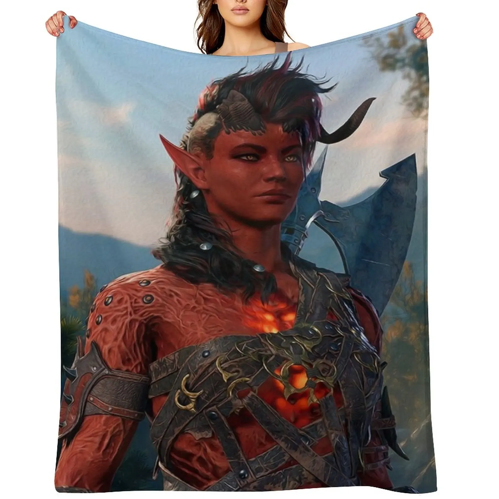 

Karlach the Tiefling Barbarian Adventurer Throw Blanket Plush Blankets Sofas Of Decoration Large Retros Blankets