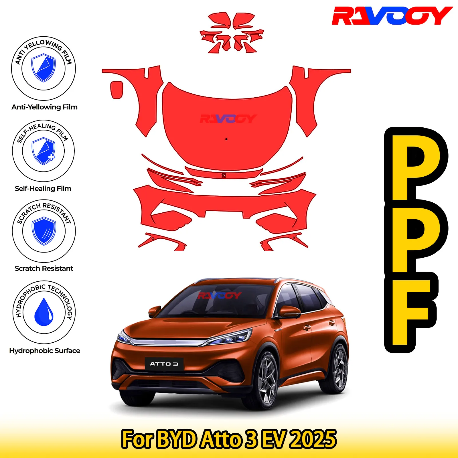 

Для BYD Atto 3 EV 2025 глянцевая матовая черная предварительно вырезанная передняя защитная пленка PPF для защиты от краски
