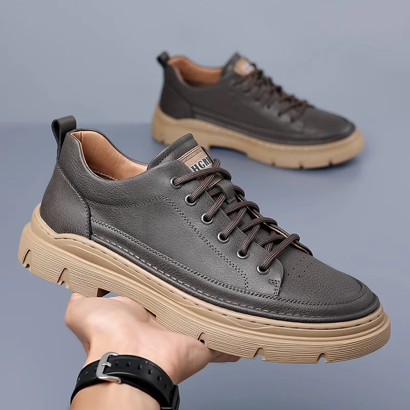 

New Autumn Shoes for Men Genuine Leather Casual Shoes Outdoor Flats Work Shoes Winter Fashion Lace-up Cow Leather Man Boots