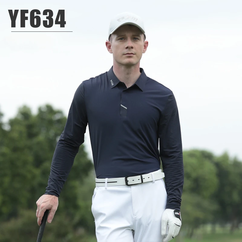 PGM Men\'s Winter Long-sleeved T-shirt Golf Wear Men Comfortable Soft Warm Elastic Lapel 2024 Autumn Golf Clothing YF634