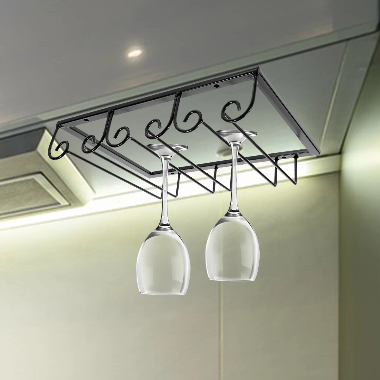 

Glass Rack Holder Black Iron Under Cabinet ganizer Hanging Storage for Kitchen Bar Hotel Practical Long Use