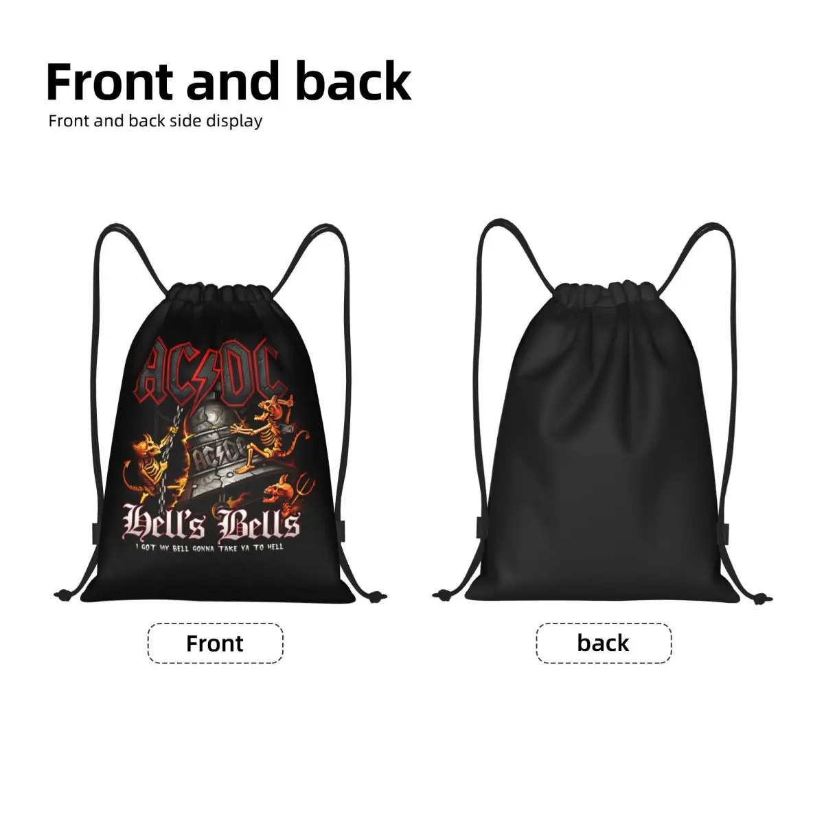 Custom AC DC Hells Bells Drawstring Bag Men Women Lightweight Rock Heavy Metal Sports Gym Storage Backpack