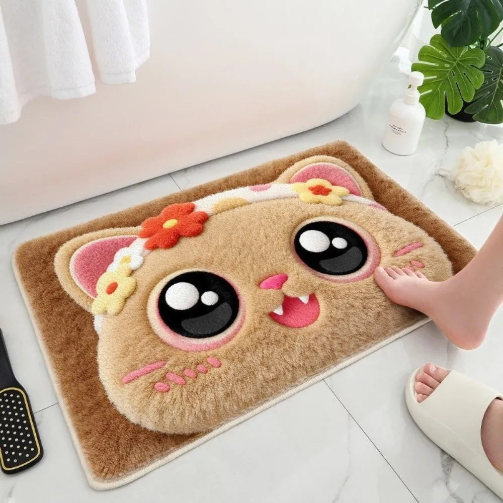 Imitation Cashmere Cat Pattern Floor Mat Non-Slip Cute Entryway Door Mat Floor Protection Soft Bedside Carpet for Bedside Floor