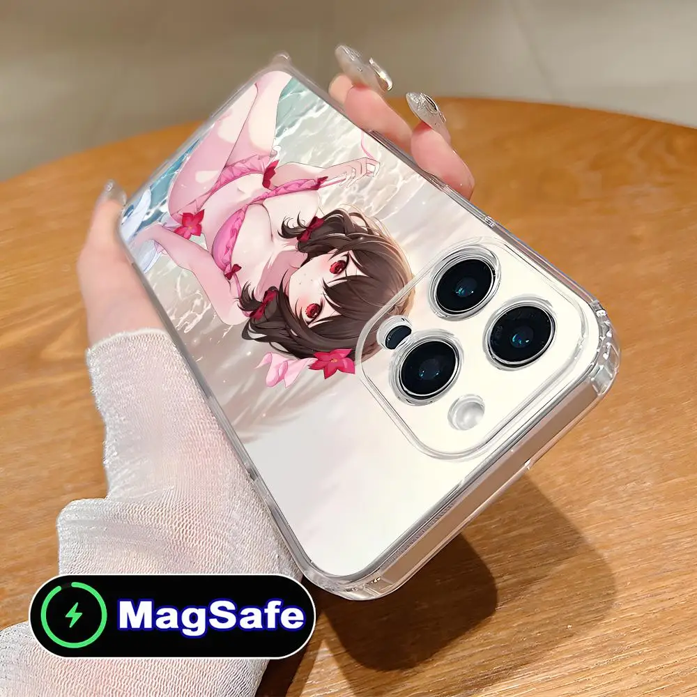 Konosuba Yunyun حافظة هاتف محمول آيفون 17 16 15 14 13 12 11 Air Pro Max Plus Mini Magsafe غطاء ملون شفاف