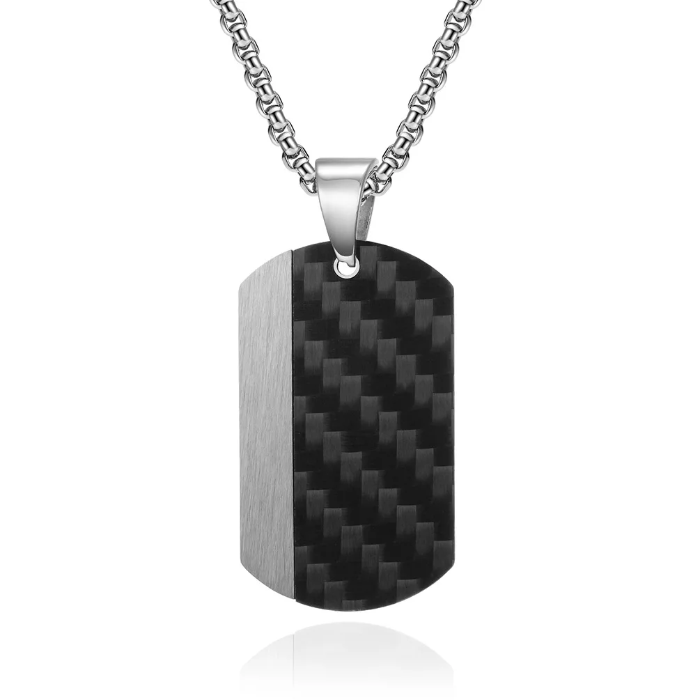 Koaem Hot Military Brand Pendant Men\'s Stainless Steel Dog Tag Twill Forged Plaid Pattern Solid Carbon Fiber Necklace