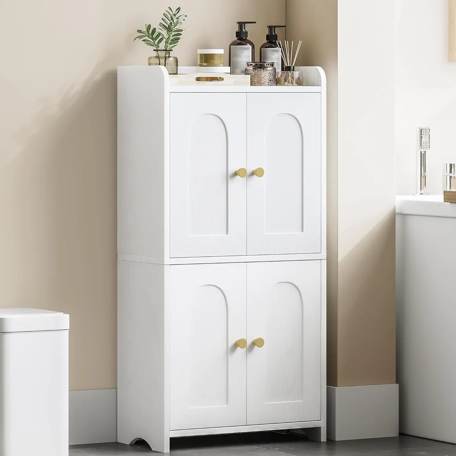 Small Storage Cabinet, Bathroom Storage Cabinet with 4 Doors, Floor Bathroom Organizer Freestanding
