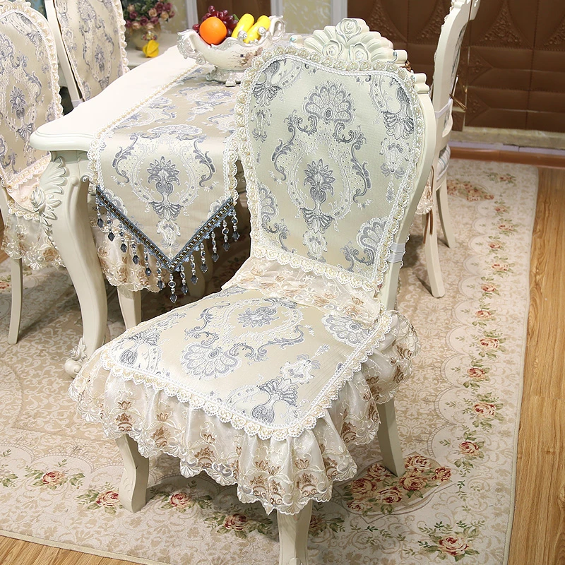 

European Diningchair Cushion Set Non-Slip Luxury Dining Table Runner Chair Cover Home Decoration Plain Lace Tablecloth Custom