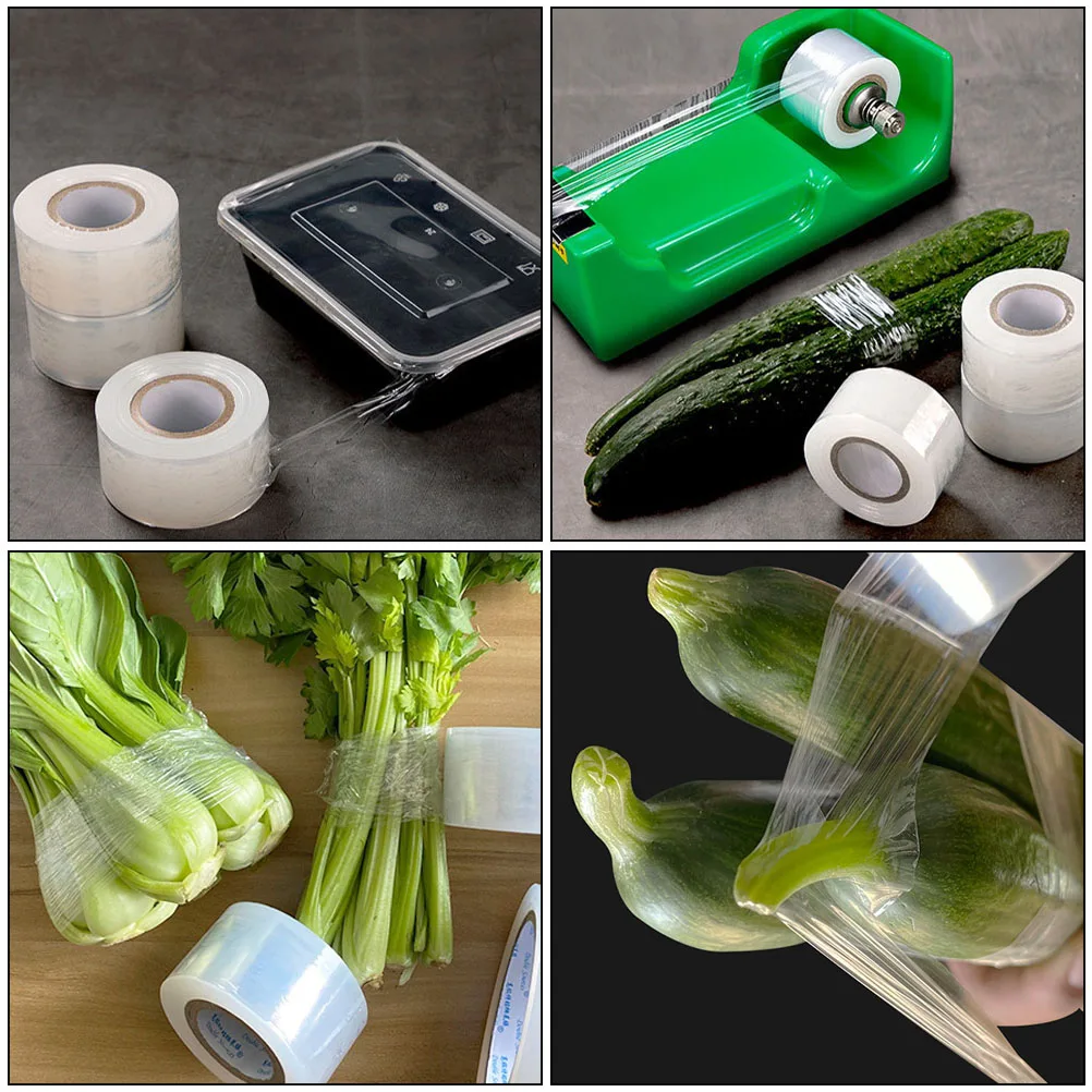 

3 Rolls Transparent Vegetable Film Fruit Wrap Adhering Packing PE Stretch Film Wear resistant Supermarket Use No Residue Easy