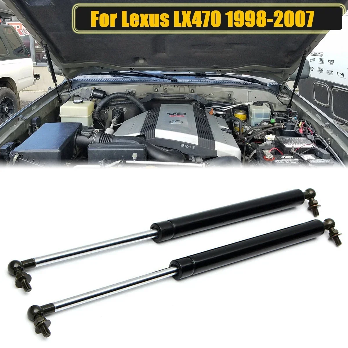 

Fit Lexus LX470 1998-2007 Front Bonnet Hood Gas Strut Shock Spring Lift Supports Bar for Toyota Landcruiser 100 Series Access