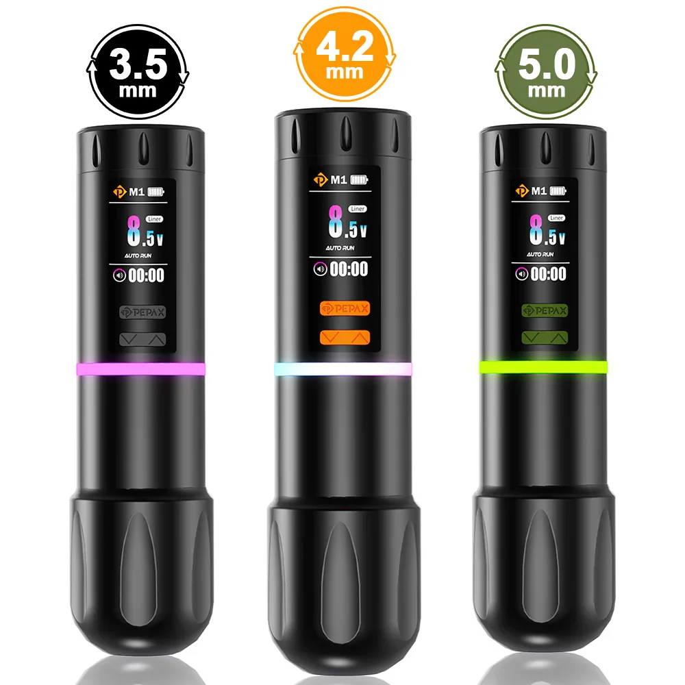 

PEPAX Leve H3 Wireless Tattoo Pen Machine 3.5/4.2/5.0MM Stroke Cartridge Battery Tattoo Machine Pen with 2000mAh 2 Batteries