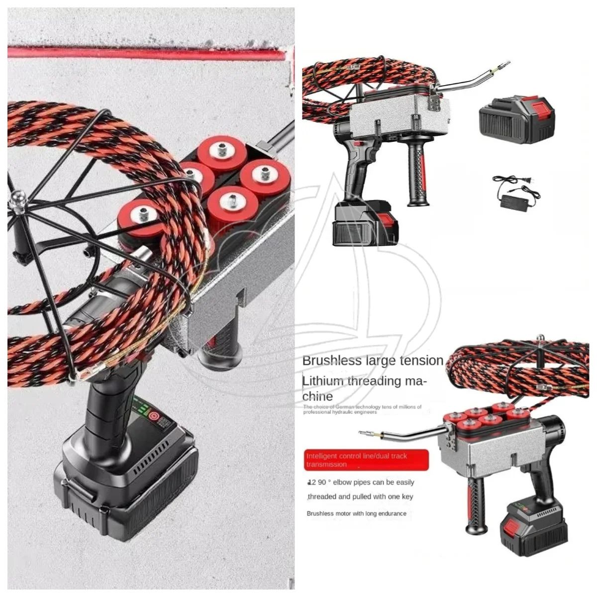 

Lithium Cordless Threading Tool, Brushless Electric Puller with 30M Cable for Various Wiring Jobs