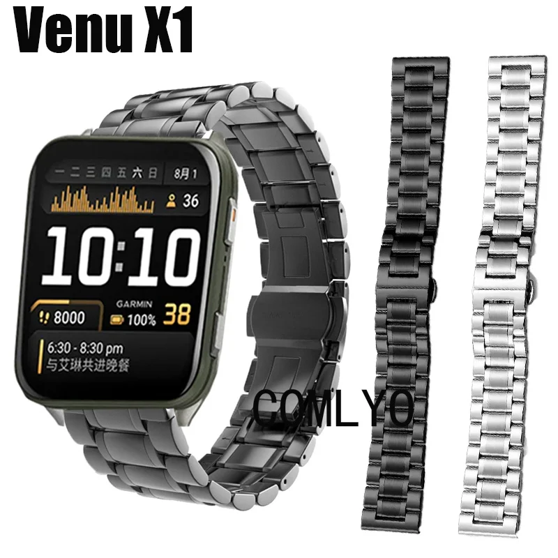 

For Garmin Venu X1 Strap Stainless steel metal Men Smart watch Band 24MM
