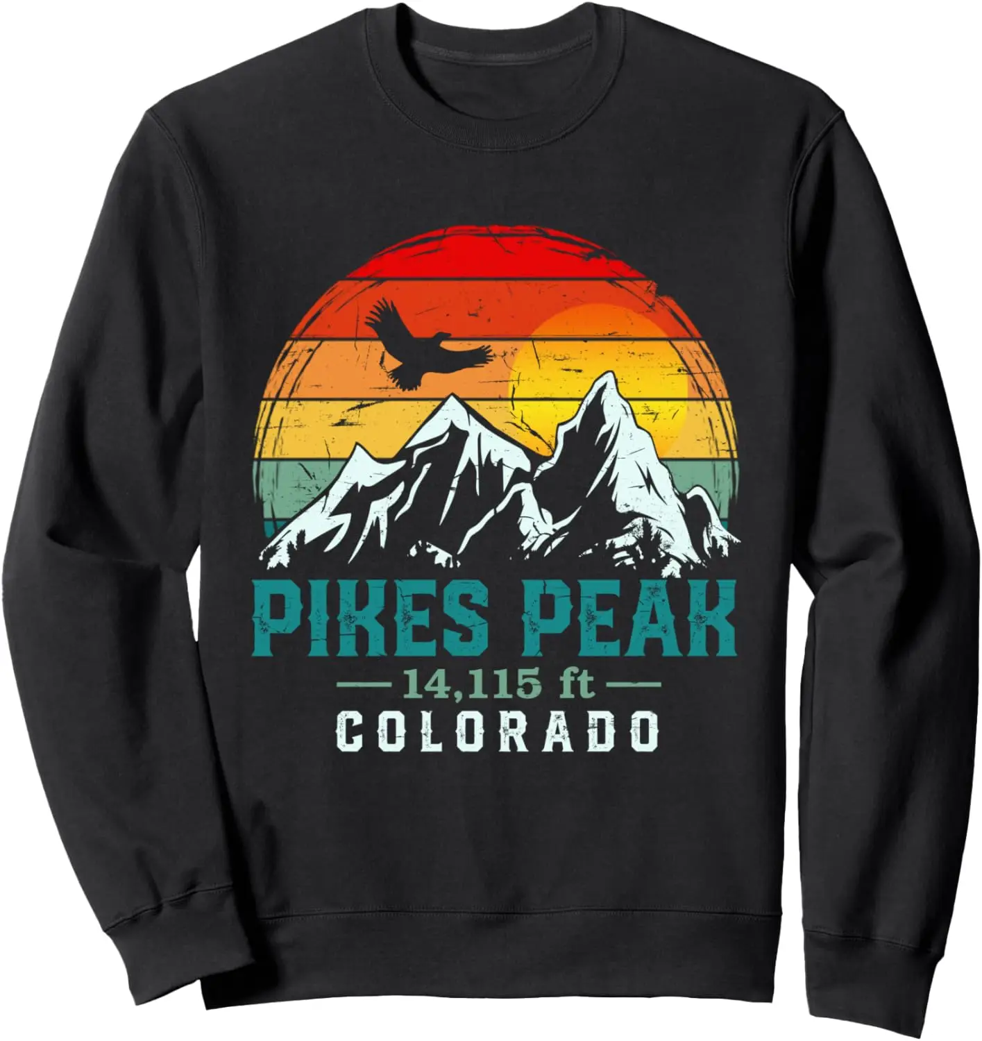 

Distressed Pikes Peak Mountain Colorado Retro Hiking Travel Sweatshirt