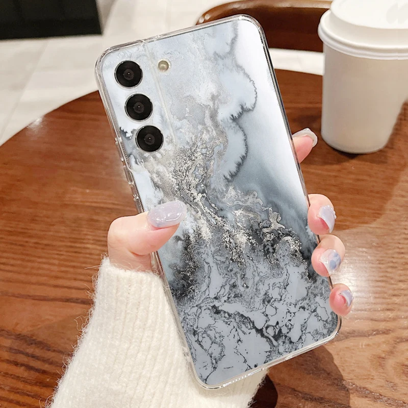 Grey Marble Pattern Phone Case For Samsung Galaxy A57 A37 A27 A17 A56 A16 A36 A55 A54 S25 FE S26 S24 S23 S22 Ultra Plus Cover