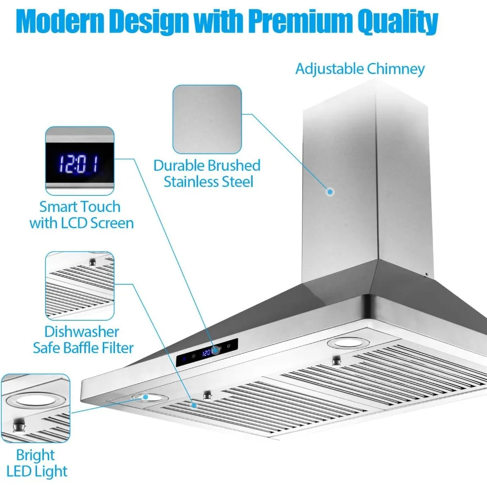 Wall Mount Range Hood 30 inch Kitchen Hood 700 CFM with Ducted/Ductless Convertible Duct, Touch Control