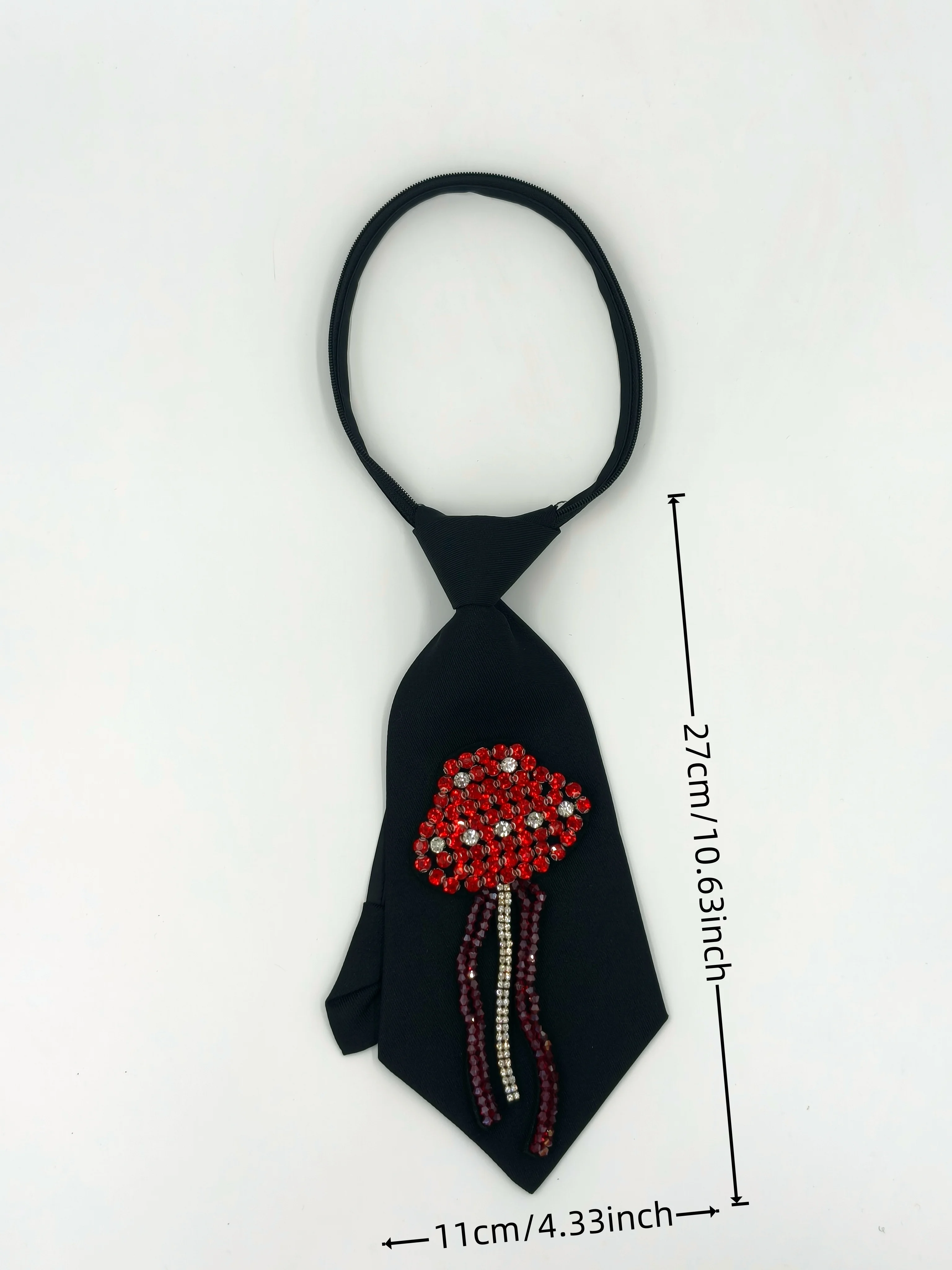 Sweet and Cool Style Red Rhinestone Tie-Free Tie with Fun Mushroom Head Decoration, Personalized Bow Tie for Suit and Shirt