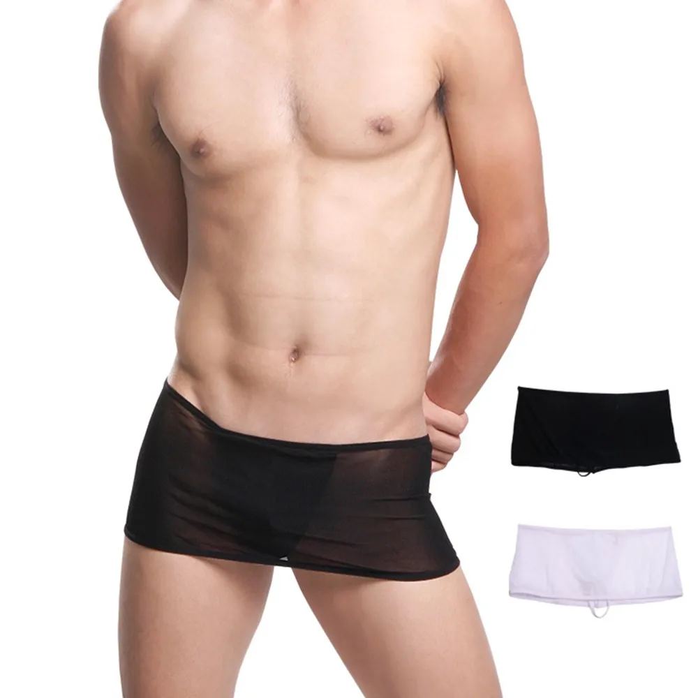 Men Sexy Ultra-Thin Transparent Thong Seductive Skirt T-Pants Underwear Erotic Low Waisted Breathable Seamless Mens Shorts