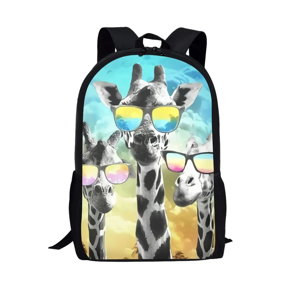 Sacos escolares engraçados da girafa para crianças, ilustração dos desenhos animados, sacos encantadores animais, mochila para meninos e meninas, presente das crianças, 16"