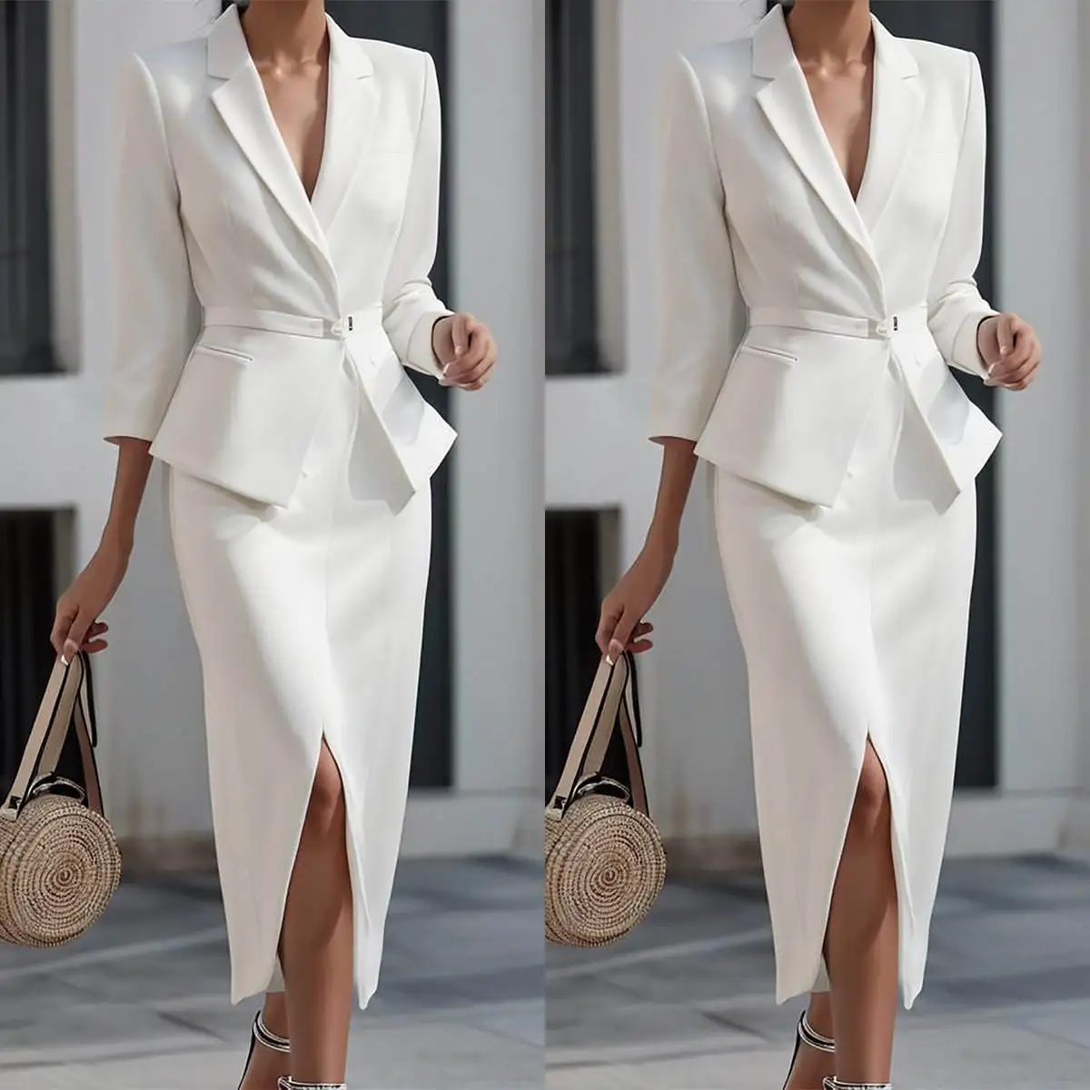 Formal Women Skirts Suit Lady Customized Slim Fit Long Blazer Sets Prom Evening Party Jacket Dress 2 Pieces