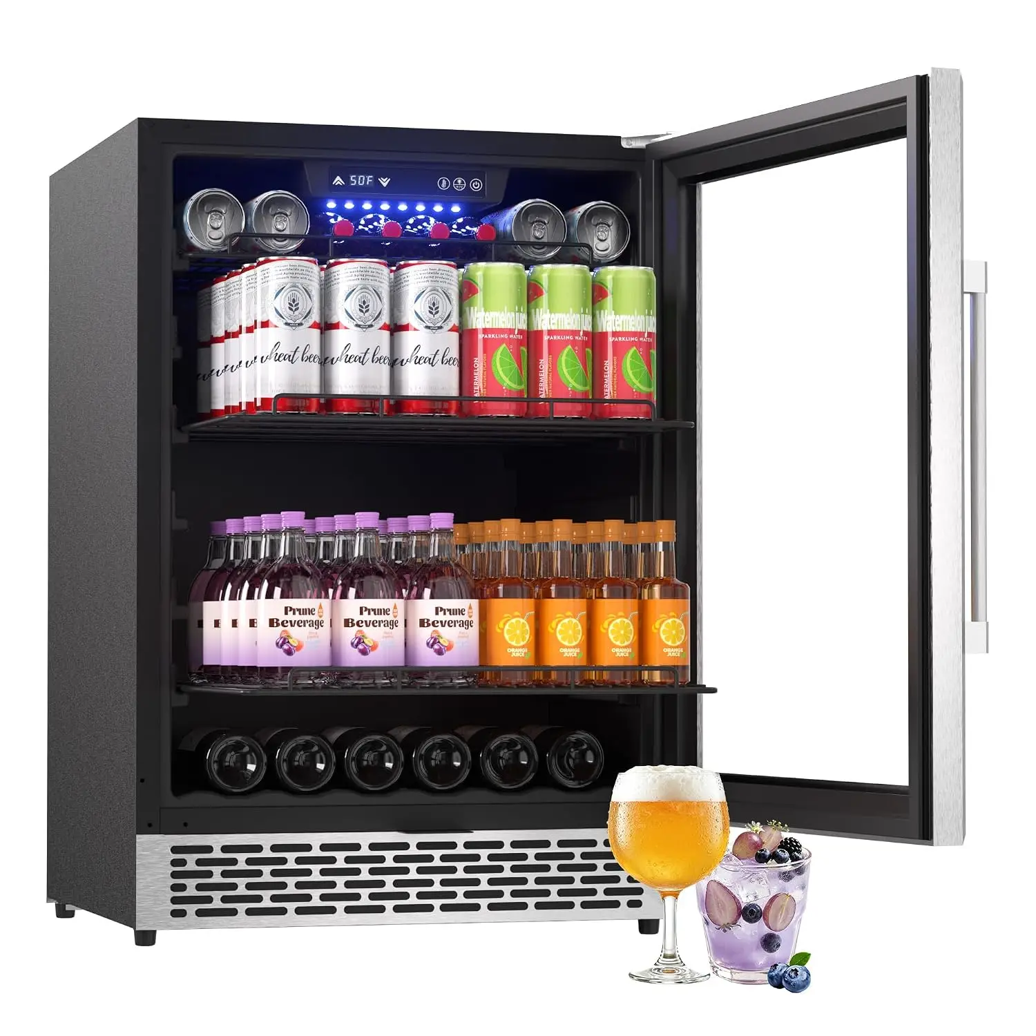 24 Inch Beverage Refrigerator Glass Door 200-Can Drink Cooler Fridge Mini Bar Office Home Commercial Use 5.3 Cu.Ft, Customized