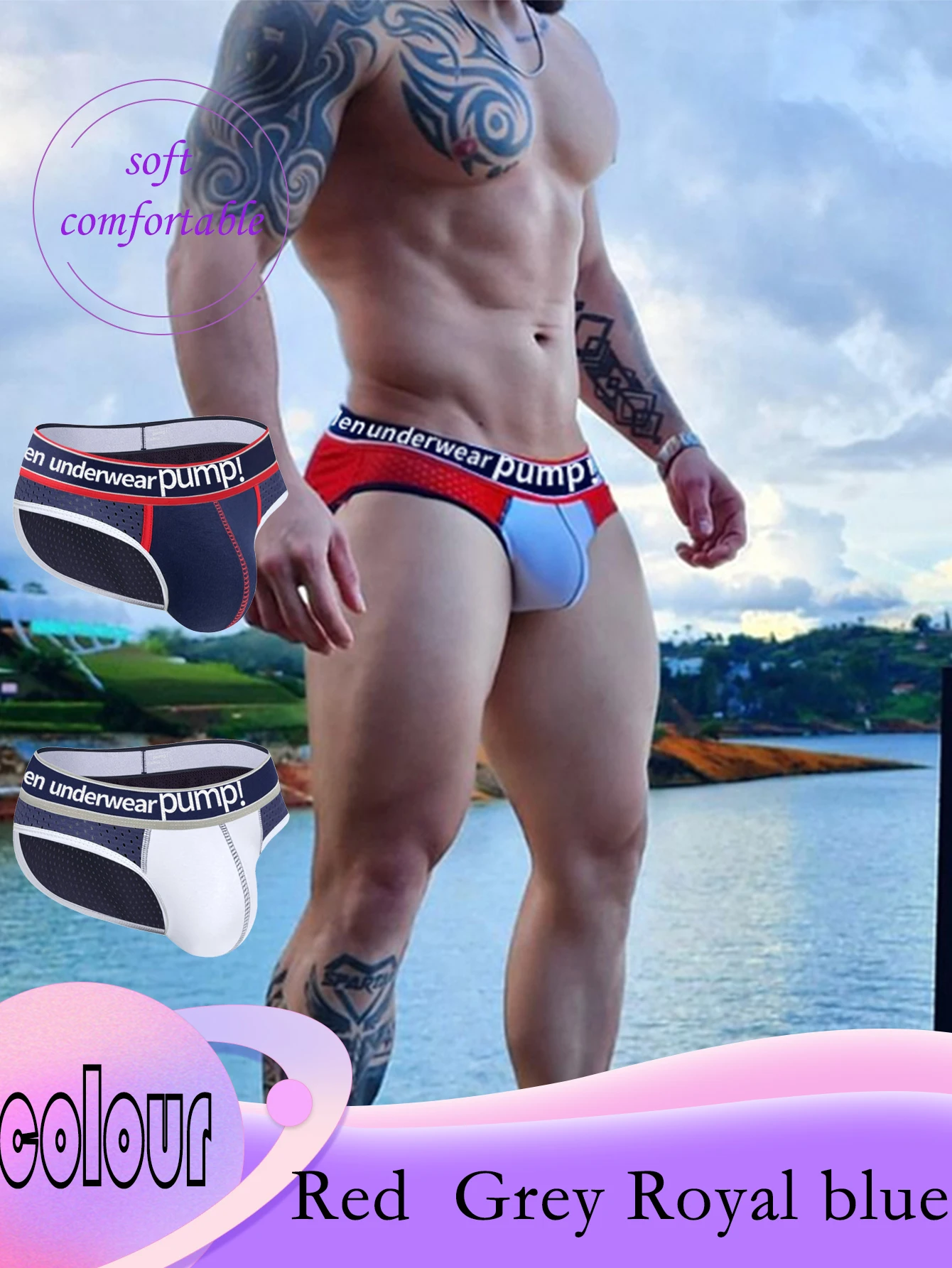 

3Pcs Mixed Colors Sexy Men's Briefs Mesh Sports Breathable Men Underwear Hip Raise Low Waist Underpant Male Triangle Panties