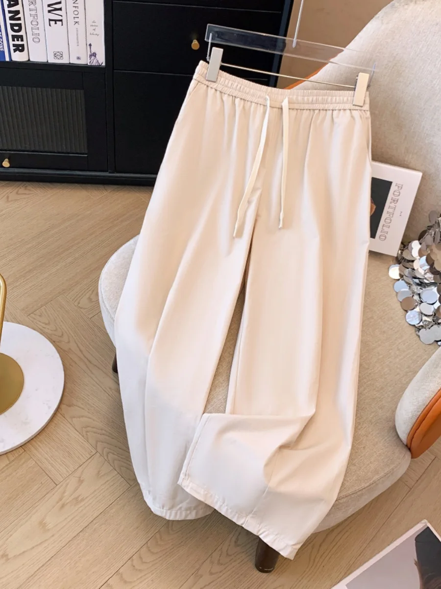 

Casual Summer Thin Wide Leg Pants Women's High Waist Straight Cut Trousers Meat Covering Slimming Loose Faionable Trousers
