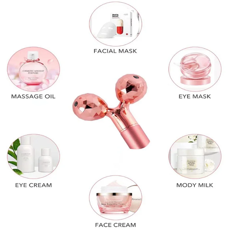 Elétrica Face Massageador e Beleza Bar, 3D Vibração Rose Quartz, Face Lifting, Body Facial Gua Sha, Jade Roller, 24K Ouro, 3 em 1