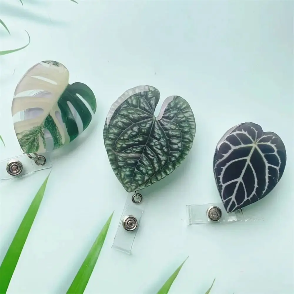

ID Card Clip Leaf ID Badge Reel Inspirational Name Tag Retractable Badge Holder Chest Card Rare Plant Easy Pull Buckle