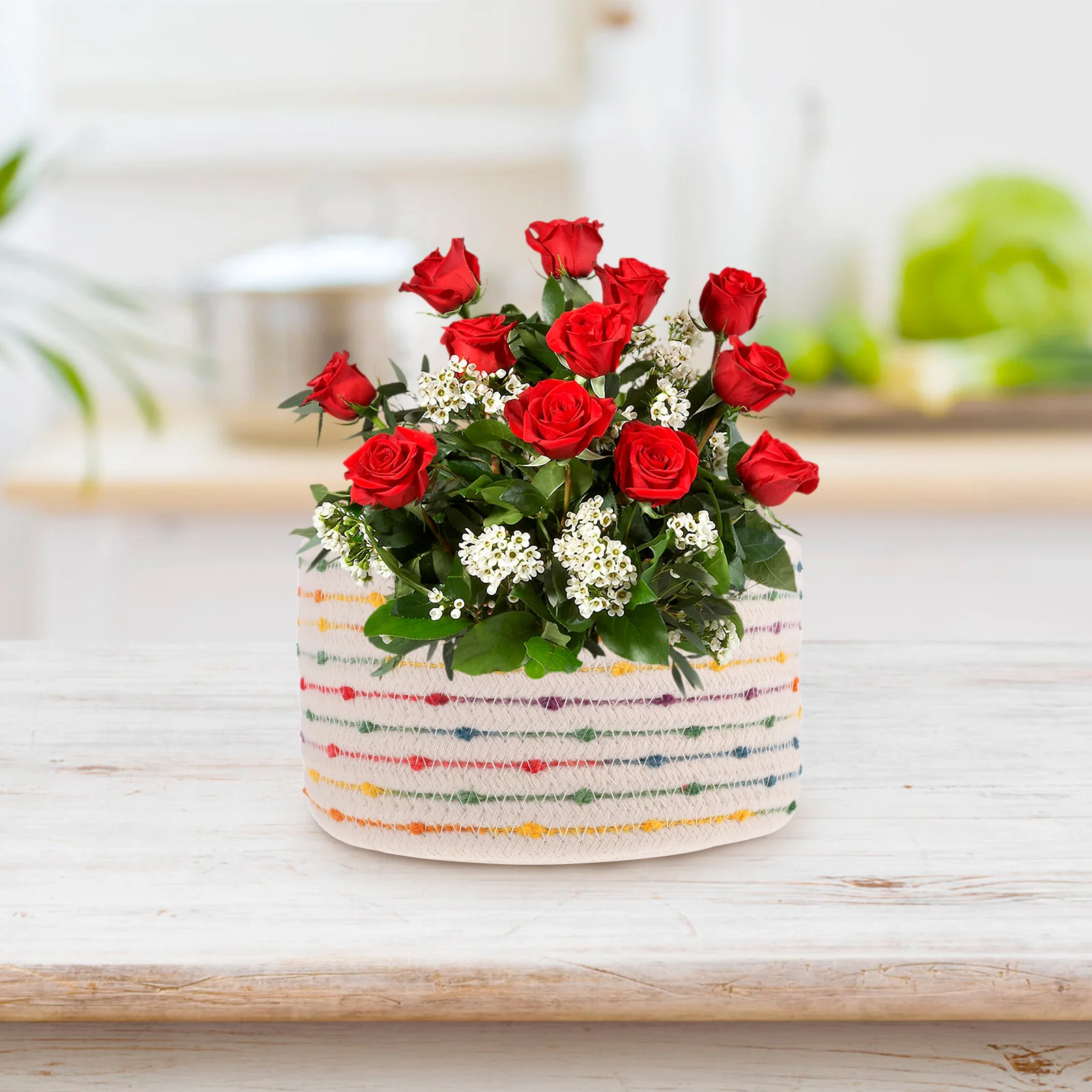 

Cotton Rope Storage Basket Exquisite Woven Decorative Desk Organizer Multi- Accessory Storage Basket